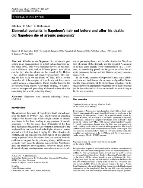 (PDF) Elemental contents in Napoleon's hair cut before and after his death: Did Napoleon die of ...