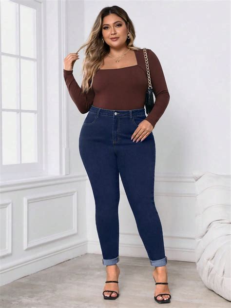 SHEIN Frenchy Plus Size Basic Skinny Jeans | SHEIN USA