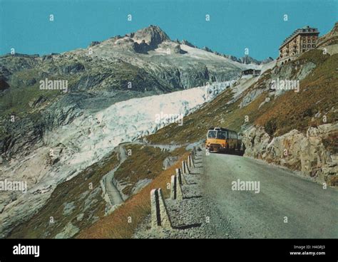 Vintage postcard circa showing the Furka pass Rhone Glacier and ...