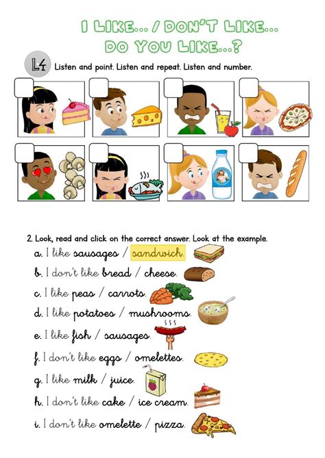 Likes and dislikes online worksheet for Grades 1-2. You can do the ...