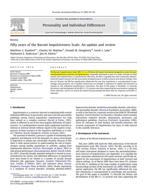 Barratt Impulsiveness Scale Review | PDF | Impulsivity | Executive Functions