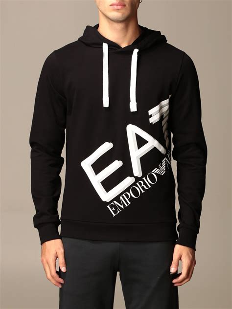 EA7: sweatshirt with hood and logo - Black | Ea7 sweatshirt 6HPM26 PJ8LZ online at GIGLIO.COM