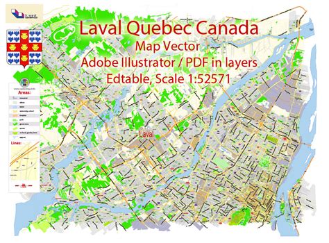 Laval Quebec Canada Map Vector Exact City Plan low detailed Street Map Adobe Illustrator in ...