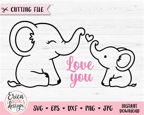 Materials Embellishments Mom Baby Elephant SVG Cute Mama Elephant cut file Mother day Family ...