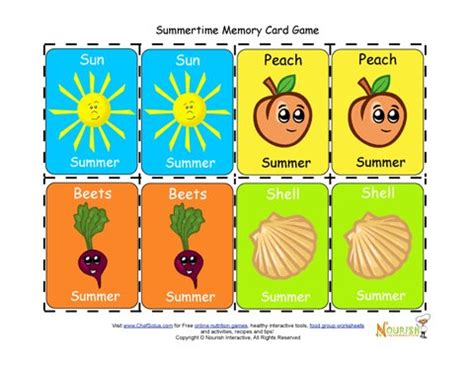 Kids Matching Summertime Foods and Activities Card Game - Printable Game for Children