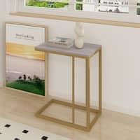 Alazyhome C Shaped Side Table - Wood Narrow End Table for Sofa Couch & Living Room, Gold Frame ...