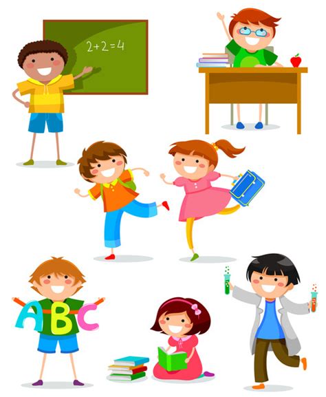 Cartoon school children vector free download