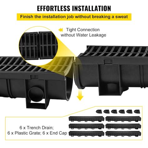 VEVOR 39-1/4-in L x 6-in W x Driveway Trench Drain System Drain 6-Pack ...