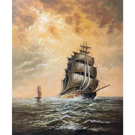 Wall art oil paintings sailing boat Stormy Weather Joseph William ...