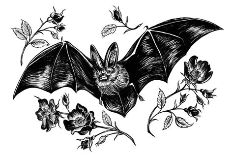 Blackwork bat flowers | Bat tattoo, Bats tattoo design, Spooky tattoos