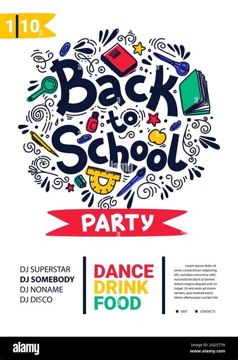 Back to school party poster. School dance party flyer. Flat style ...