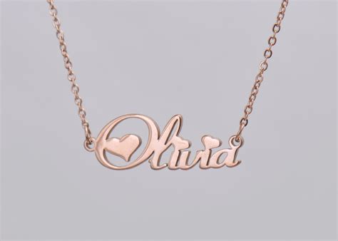 Olivia Name Necklace Rose Gold Necklace With Heart - Etsy