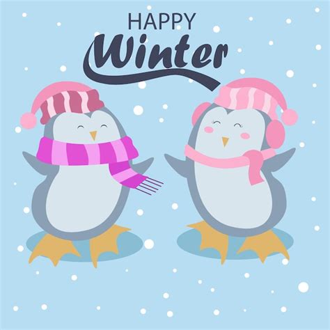 Premium Vector | Winter cute penguin character vector background design ...