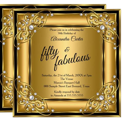 Fabulous 50th Photo black Gold birthday Party Invitation | Zazzle ...