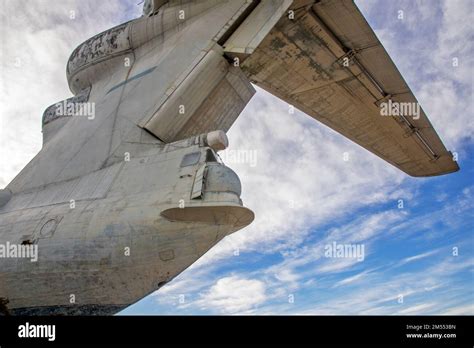 Lun-class ekranoplan (Caspian Sea Monster) at Arablyar village on shore ...