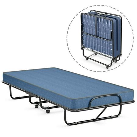 Gymax Folding Bed with Mattress Portable Rollaway Guest Cot Memory Foam ...