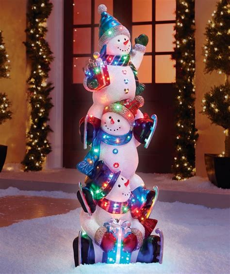 The 5′ Illuminated Snowman Totem Pole | Christmas