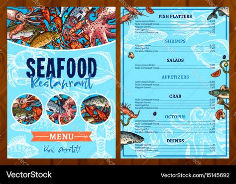 Menu for seafood fish restaurant Royalty Free Vector Image