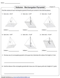 Volume of a Rectangular Pyramid Worksheets