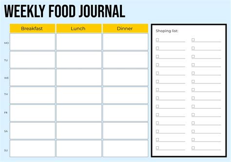 7-Day Food Journal - 10 Free PDF Printables | Printablee