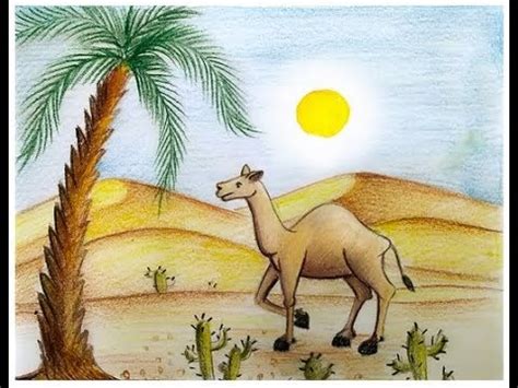 how to draw scenery of desert with camel - YouTube