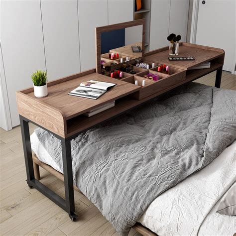 durable Solid wood bed study table bedroom lazy cross bed table ...