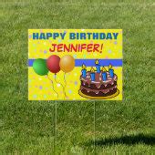 Colorful Happy Birthday Cake Balloons Custom Name Yard Sign | Zazzle