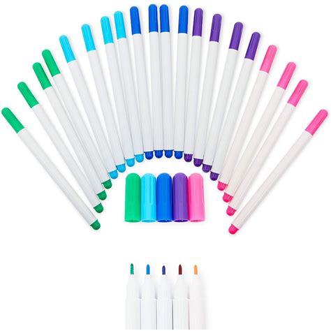 20 Pack Washable Erasable Fabric Markers for Clothing Sewing, Water Soluble Pen, 5 Colors ...