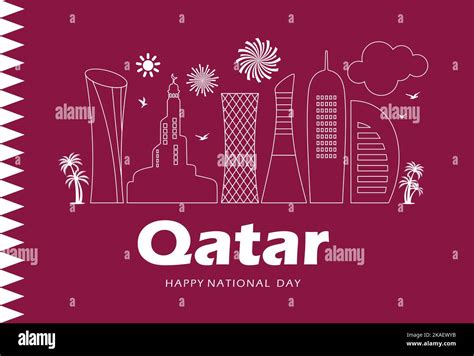 Qatar national day celebration flag, modern city Doha, qatar national day 18 th december. vector ...