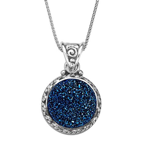 Sajen Natural Steely Blue Druzy Pendant Necklace in Sterling Silver, 18 ...