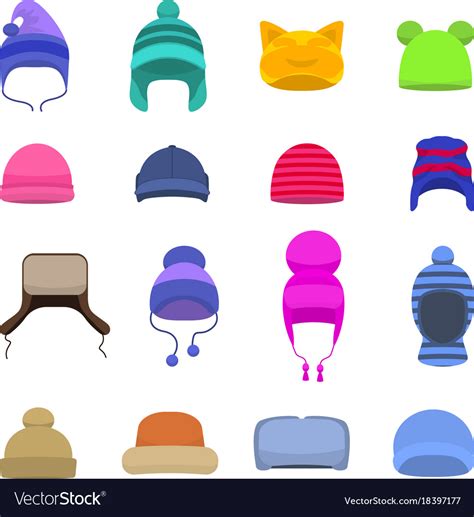 Set cartoon winter hats cap beanie Royalty Free Vector Image