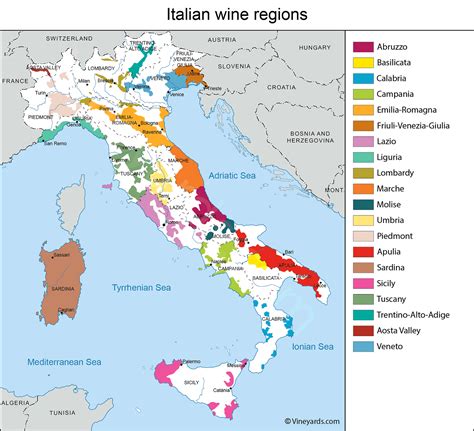 Italy Map of Vineyards Wine Regions