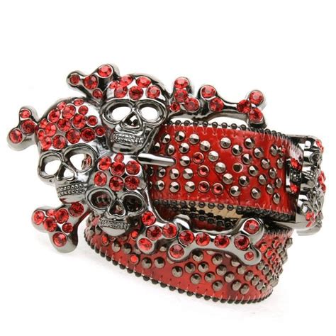 B.B.Simon Red Leather Skull Swarovski Crystals Belt 320-D22-LT.SIAM #bbsimon | Belts for women ...