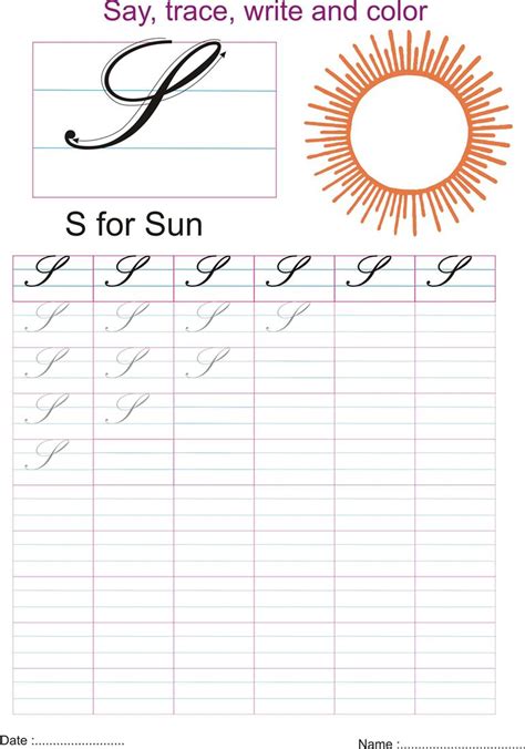 Cursive captial letter 'S' worksheet