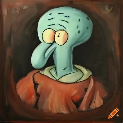 Romanticism style painting of squidward on Craiyon