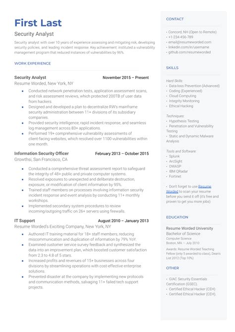 Junior Cyber Security Analyst Resume Examples for 2024 | Resume Worded