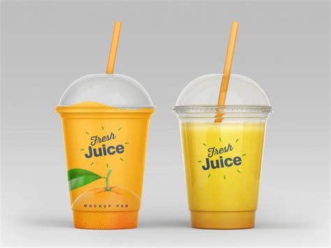 4 Free Clear Plastic Disposable Juice Cup With Dome Lid Mockup PSD Set ...