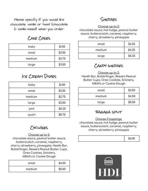 Menu of Hillsboro Drive In in Hillsboro, WI 54634