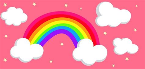 Rainbow clouds and stars on pink background | Rainbow, Colorful clouds ...