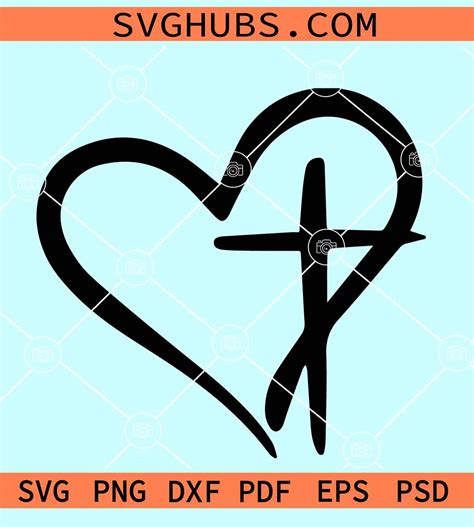 Svg Dxf Eps Cut File Heart Cross Svg Cross Svg Heart Svg Etsy Israel ...