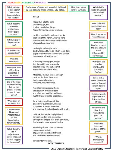 GCSE English Poetry TISSUE worksheet | Teaching Resources