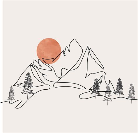 Minimalist Mountain Line Art, Landscape Outline Drawing, Sport Illustration, Vector Design ...