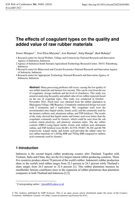 (PDF) The effects of coagulant types on the quality and added value of raw rubber materials