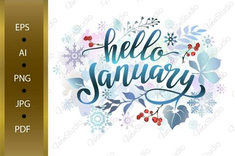 Hello January banner with lettering and snowflakes. EPS 10.