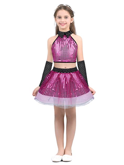 iEFiEL Girls Sequins Hip-hop Dance Costume Modern Dance Costume ...