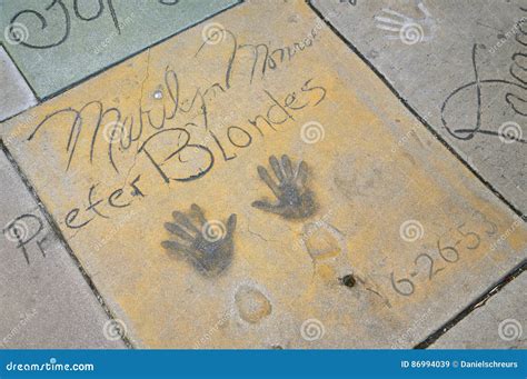 Marilyn Monroe`s Handprints in the Forecourt of Chinese Theatre, Hollywood Editorial Stock Image ...