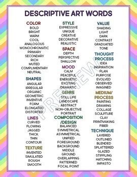 Bundle: Descriptive Art Words, Descriptive Colors and Artist Statement Posters