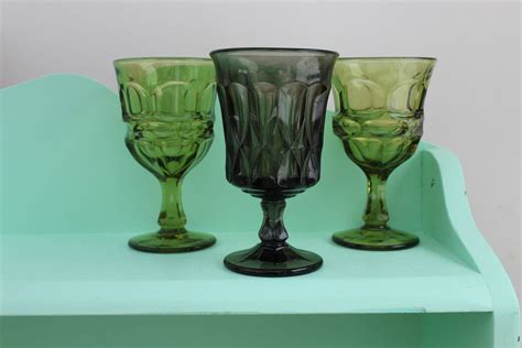 Vintage Green Drinking Glasses, Vintage Glassware, Mid Century Glasses, Footed Glasses, Vintage ...