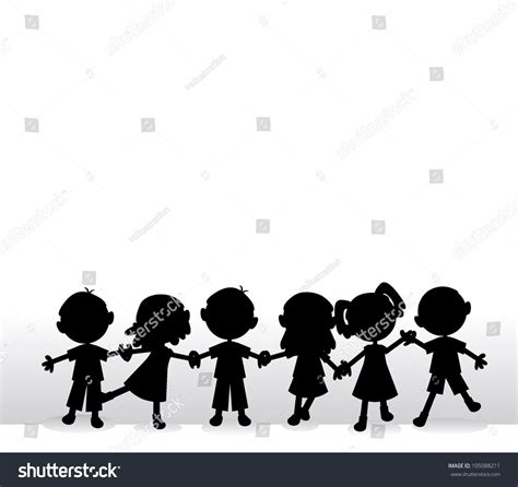 Happy Little Silhouettes Children Holding Hands Stock Vector (Royalty ...