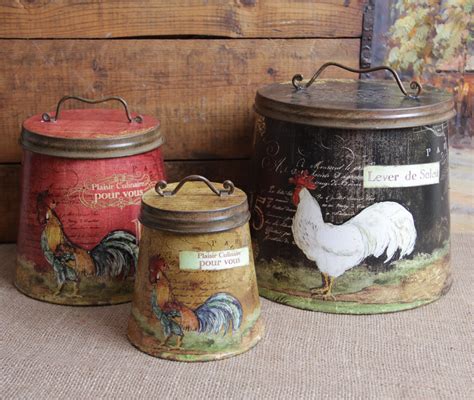 Shabby Country Chic Rooster Tin Canister Set Home Decor | eBay